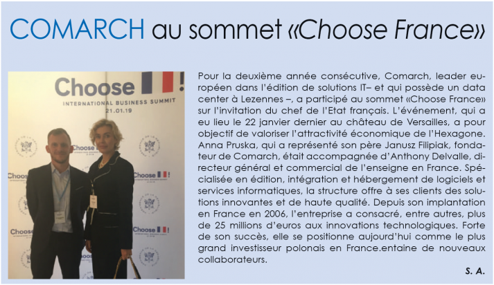 Article la gazette nord pas de calais Comarch sommet Choose France